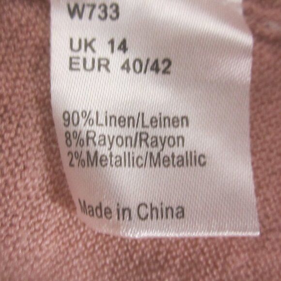 Wrap Womens 10 Mauve Pink Gold Metallic Stripe Linen LS Cardigan Sweater M - Picture 9 of 13